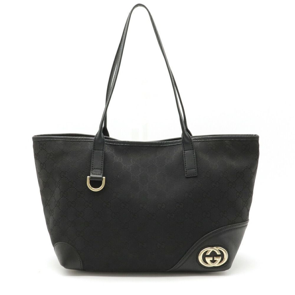 Gucci Hardware Canvas Leather Black GG Semi-shoulder Tote Bag Shoulder Bag